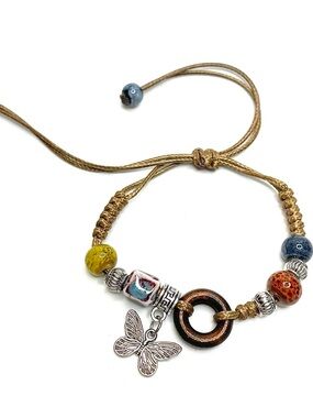 Handmade Multicolor Beaded Butterfly Charm Bracelet
